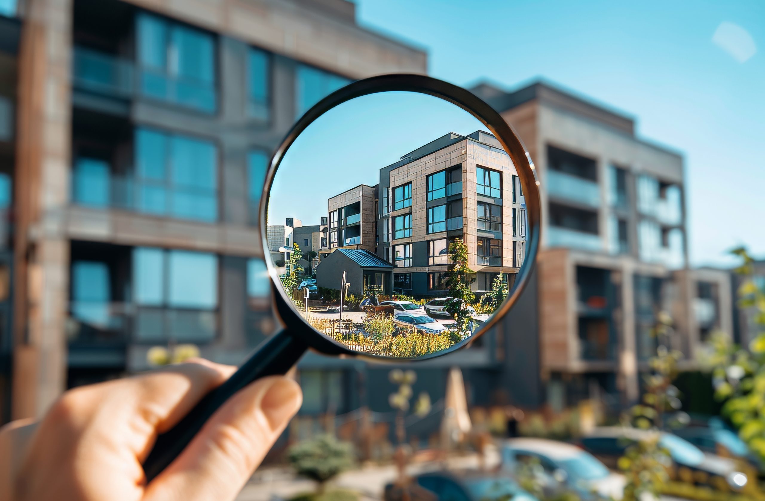 residential complex magnifying glass through